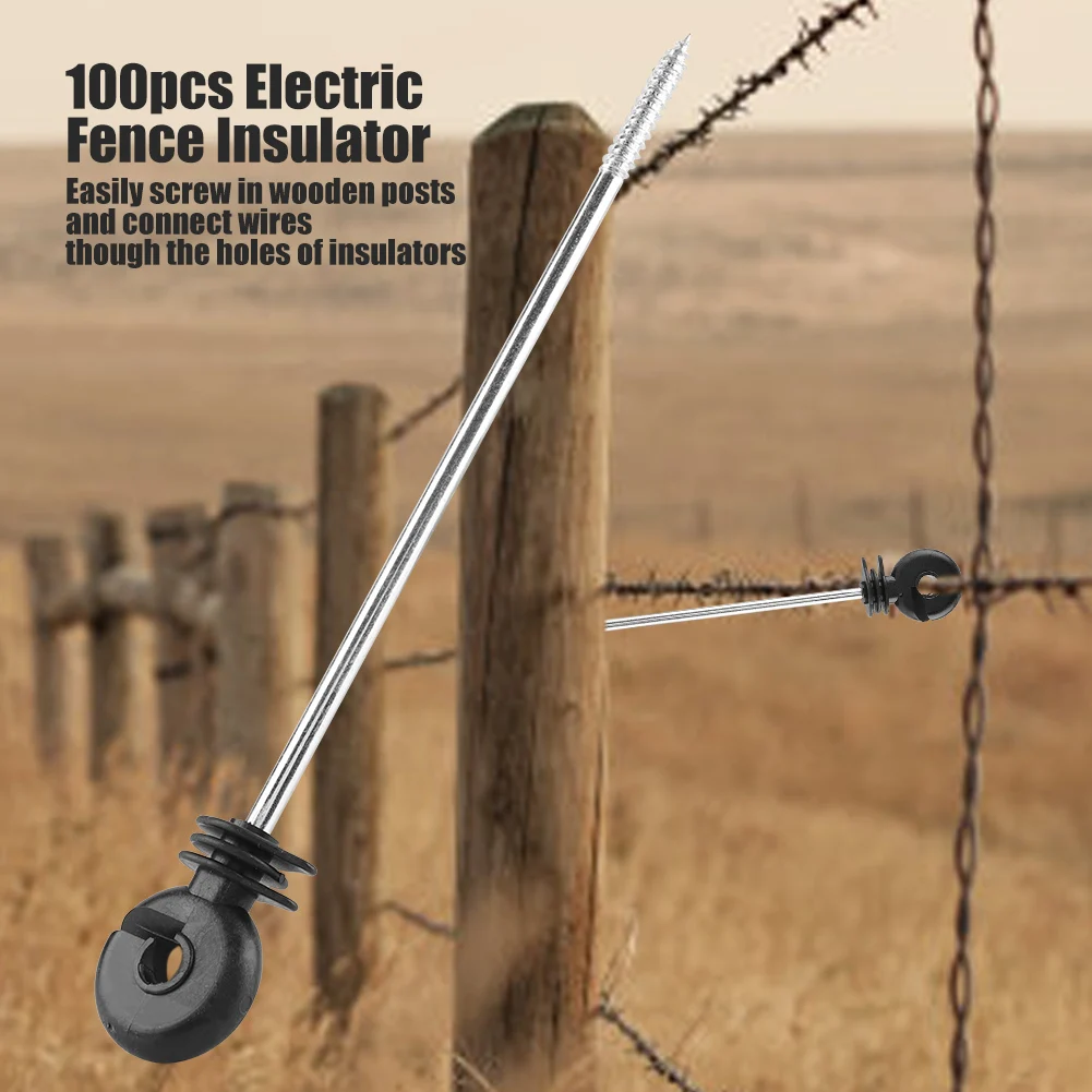 100pcs Electric Fence Insulators Plastic Ring Insulators Electric Fence Long Distance Screw in Insulator for Wooden Post
