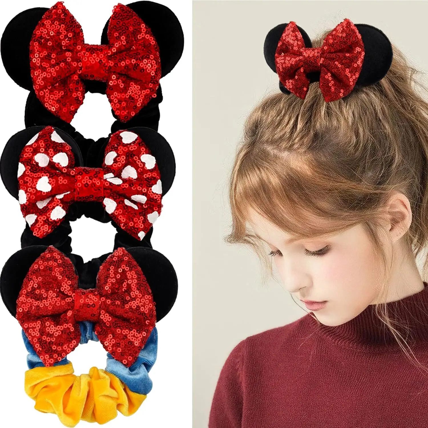 2024 New Fashion Mouse Ears Velvet Hair Scrunchies Girls Rope Ponytail Holder Christmas Headband Festival Elastic Hairband