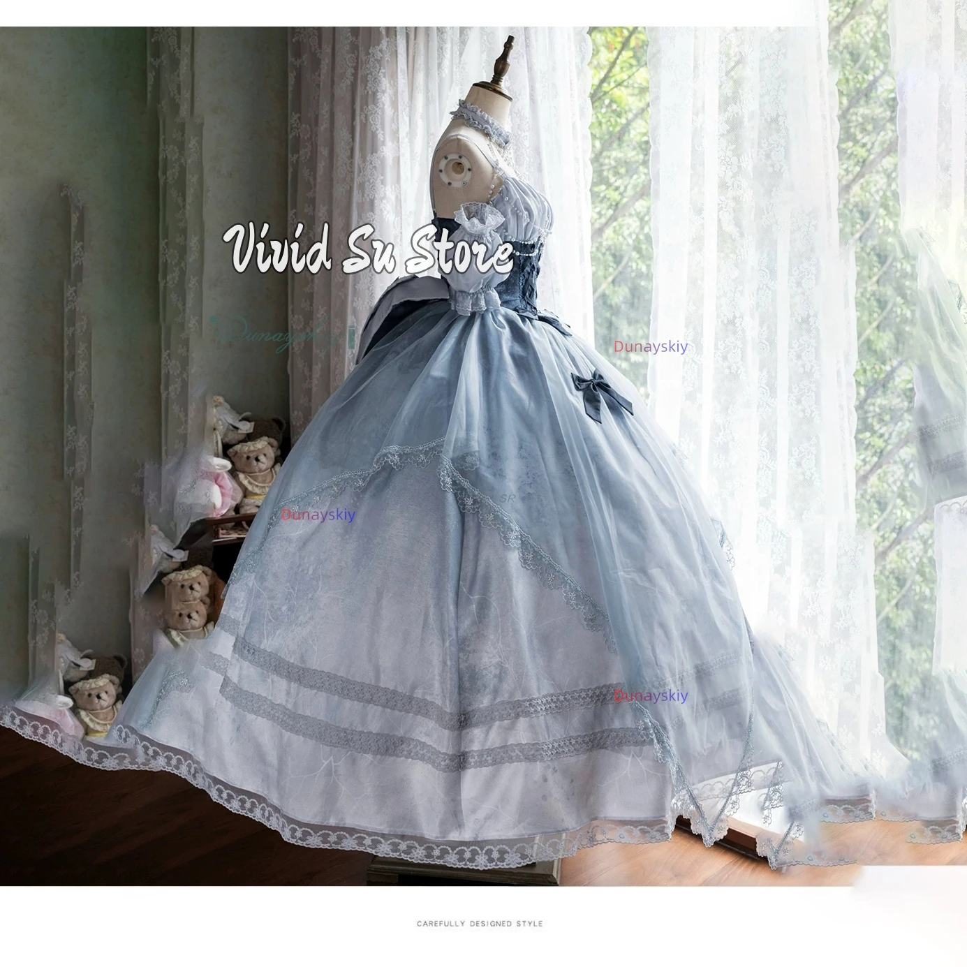 Cinderella Evening Dress Skirt Lolita Dress Wedding Princess 코스프레 Elegant Long Blue Dress Puffed Sleeves Carnival Halloween view 6