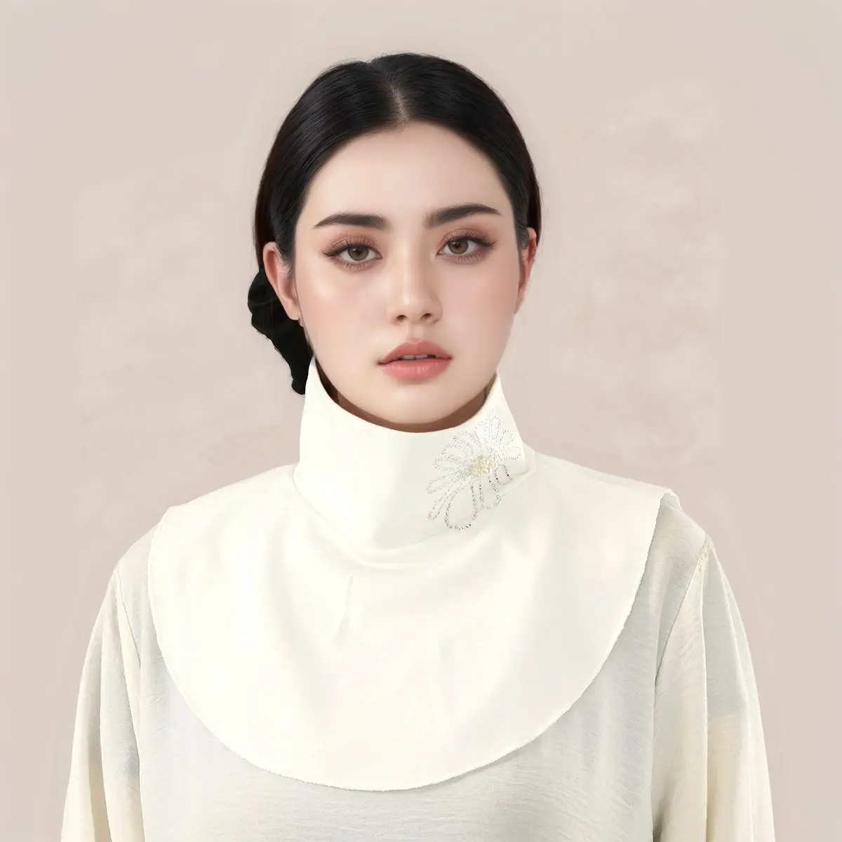 女性用パール取り外し可能な襟花柄ラインストーン付け襟秋冬防風ネックウォーマーヒジャブの下に着用するのに最適タートルネック