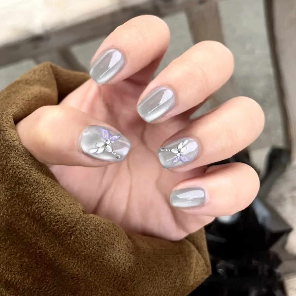 24 قطعة الباليه القصير الصحافة على الأظافر وهمية الفضة القوس الفرنسية تصميم الأظافر كاذبة حجر الراين قابلة لإعادة الاستخدام الاصطناعي غطاء كامل الأظافر نصائح #2