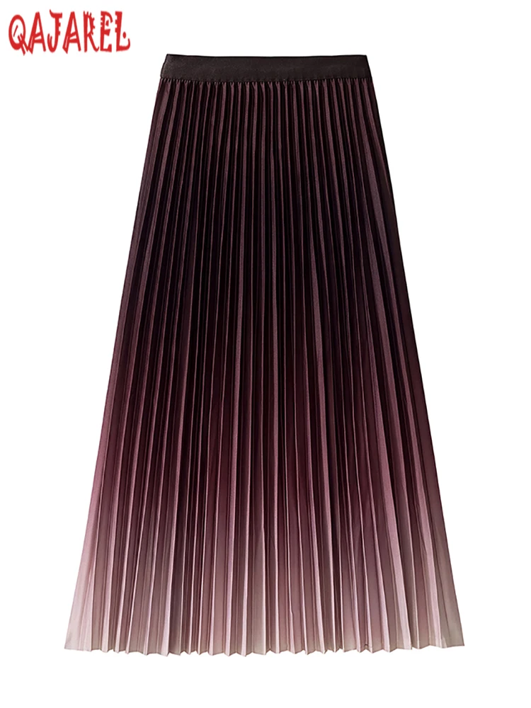 2024 Purple Gradient Chic Pleated Half Length Skirts Koean Elegant and Pretty Women's Skirt Autumn Winter Fashion Bodycon Skirts