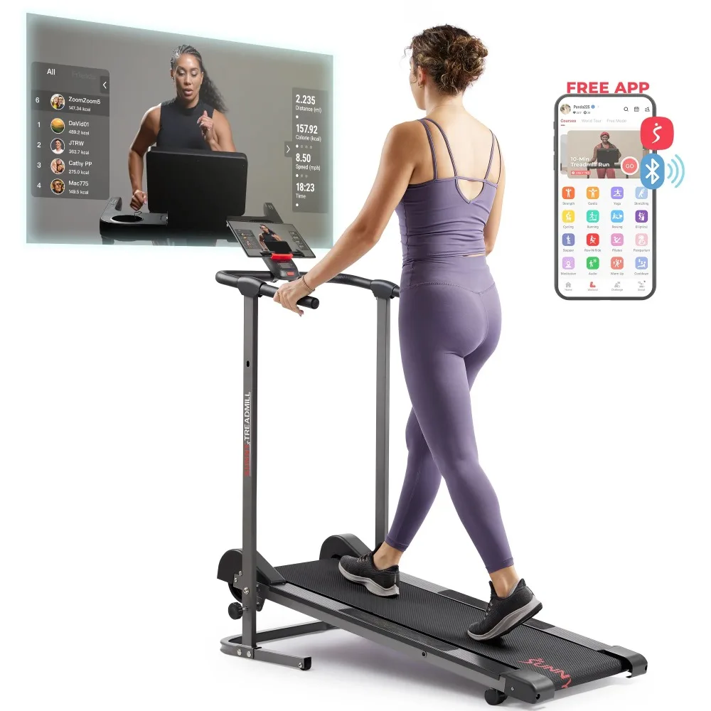 

Smart Manual Walking Treadmill, 300 LB Weight Capacity, Non-Electric, Fixed Incline, Compact & Foldable, Digital Monitor