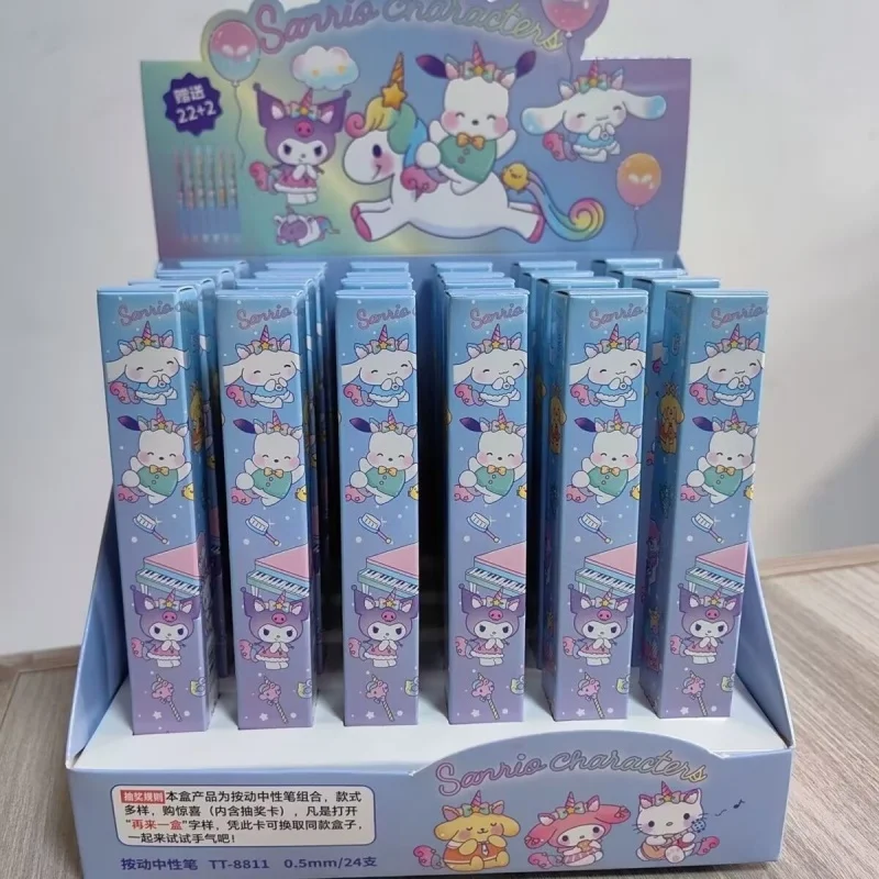 

24pcs/lot Sanrio Kuromi Melody Cinnamoroll Pochacco Press Gel Pen Cute Kitty 0.5mm Black Ink Press Signature Pens School Supply