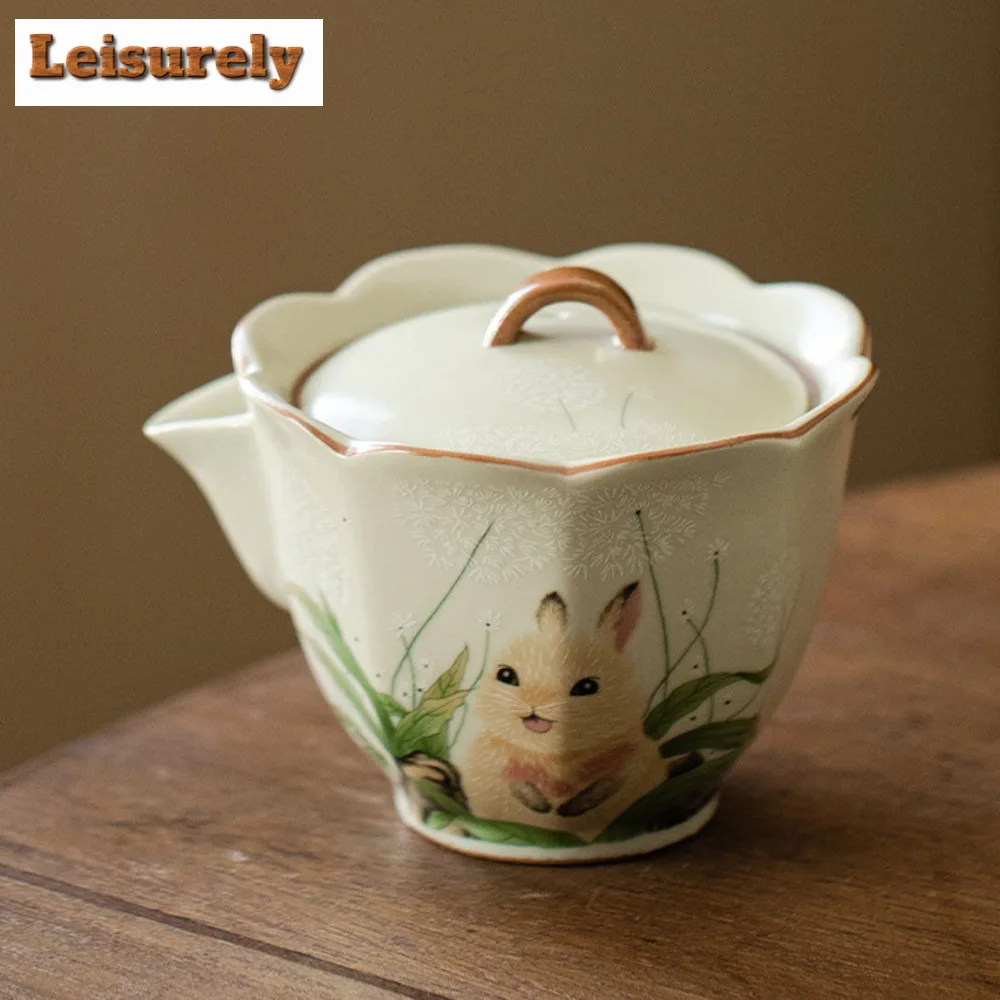 100ml Cute Rabbit Flower Mouth Gaiwan Rice Yellow Ru Kiln Hand Grasping Tea Tureen Tea Maker Cover Bowl Teaware Collection Gifts