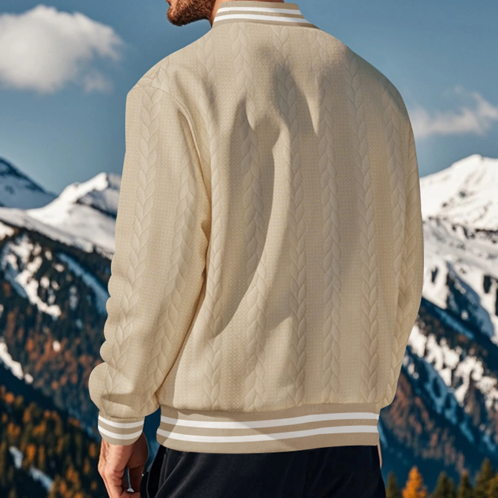 Men's Fall Varsity Jackets Long Sleeve Stripe Stand Collar Baseball Coats Button Down Tops