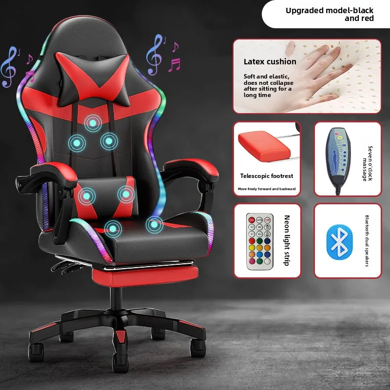 LED Display Gaming Chair with Bluetooth Speaker Reclining Backrest Massage Features for E-sports Anchor Ergonomic Computer Desk