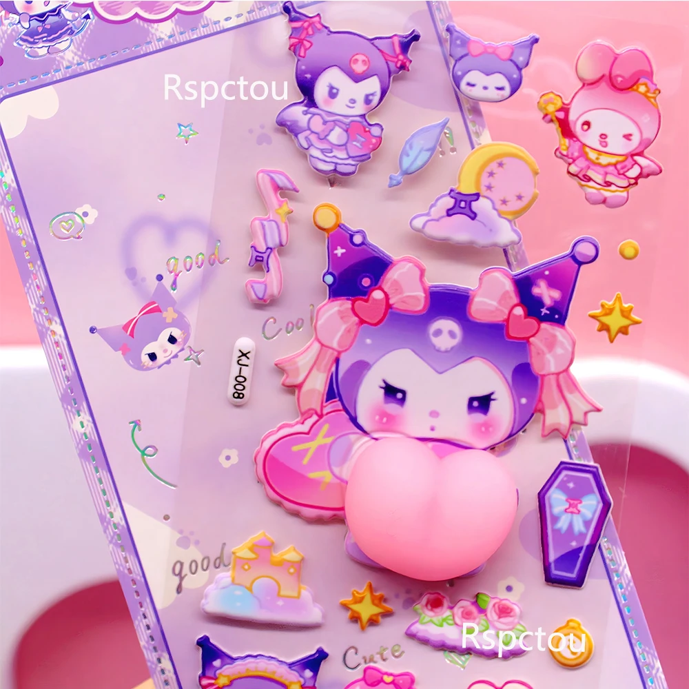 Cute Sanrio Cartoon My Melody Kuromi Happy Buttocks Stickers DIY Decoration Soft Pinched Decompression 3D Relief Bubble Sticker