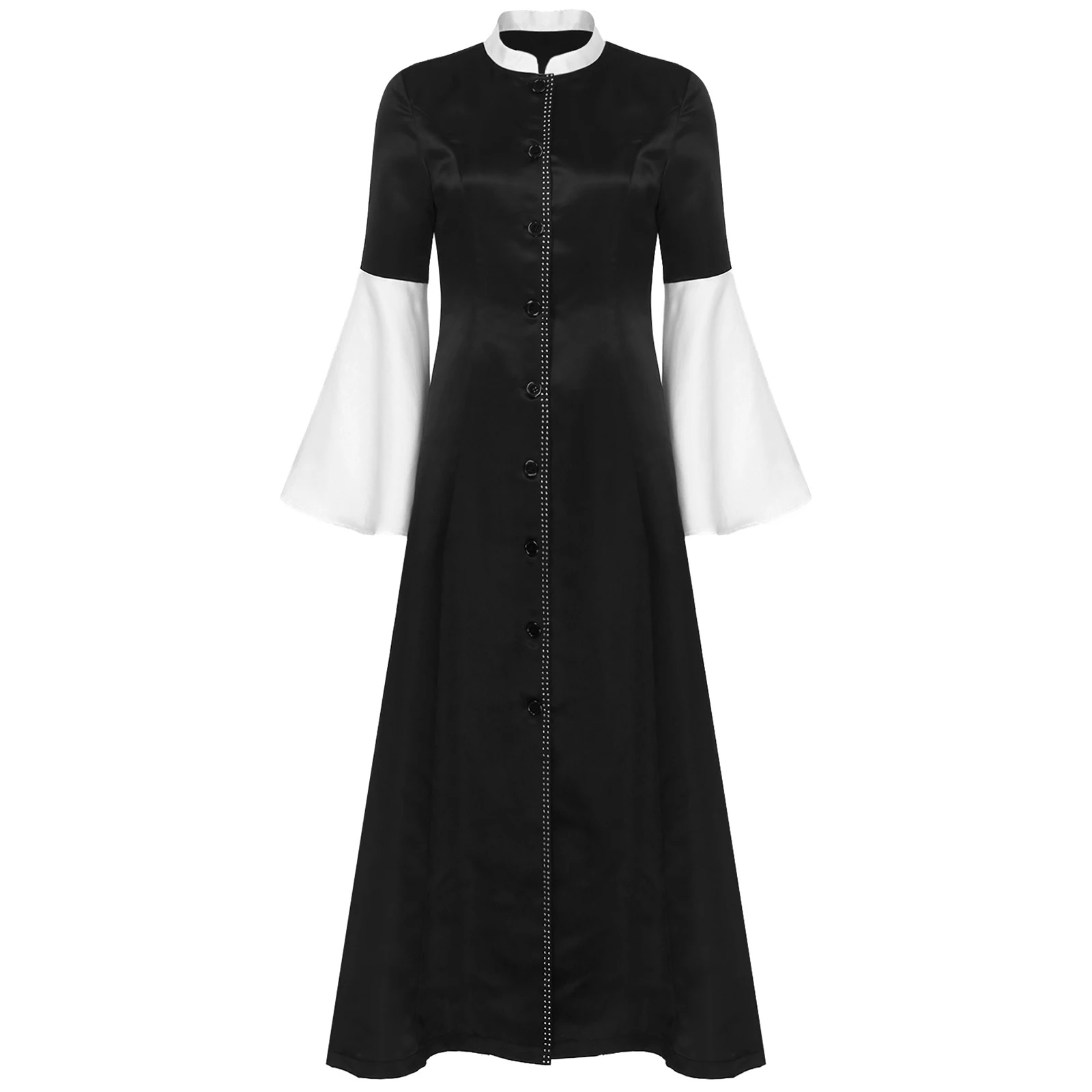 Women Liturgical Preacher Clergy Robe Church Choir Robe Button Loose Maxi Dress Priest Pulpit Robes Cosplay Gown Priestess Dress