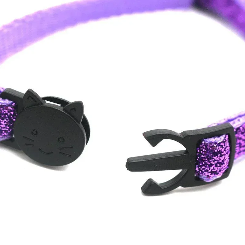 Nylon Cat Collar with Bell Safe Insert Design for Cat Safety Glitter Velvet Look Adjustable Cat Collar for Cats