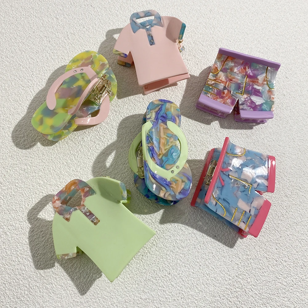 

AENSOA Holiday Artistic Hairpin Contrast Color Short Sleeves Pants Slipper Pattern Hair Accessories Creative Women's Claw Clip