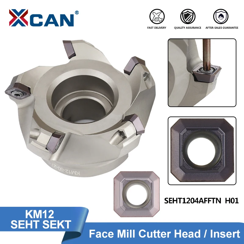 XCAN KM12 Face Milling Cutter Head KM12R50-22-4T KM12R63 R80 End Mill 10pcs SEHT SEKT Carbide Insert SEHT1204 CNC Lathe Tool