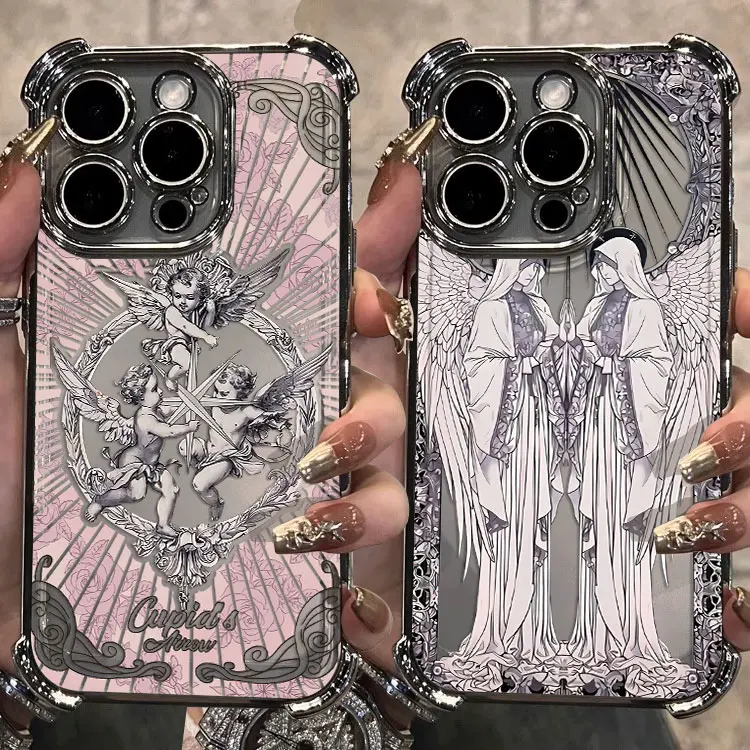 Middle Ages Retro Cupid Angel Plating Case For Samsung S25 S24 S23 S22 S21 S20 FE Note20 Plus 4G 5G Anti Fall Airbag Cover