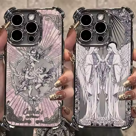 Middle Ages Retro Cupid Angel Plating Case For Samsung S25 S24 S23 S22 S21 S20 FE Note20 Plus 4G 5G Anti Fall Airbag Cover