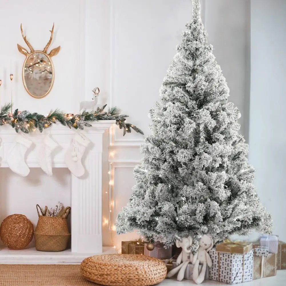 Snowflake Christmas Tree, Pencil Shape White Flocked Simulation Flocking Tree, Fake Christmas Tree With Realistic Branch, 1.8m