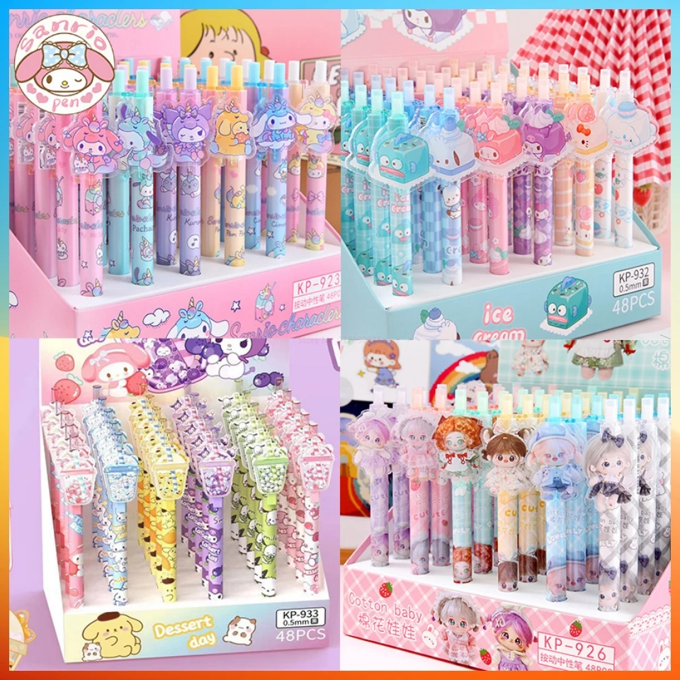 

New Genuine Sanrio 24/48pcs Gel Pen Kawaii Kuromi Melody Cute Patch Pens Student Stationery School Supplies Children Study Gifts