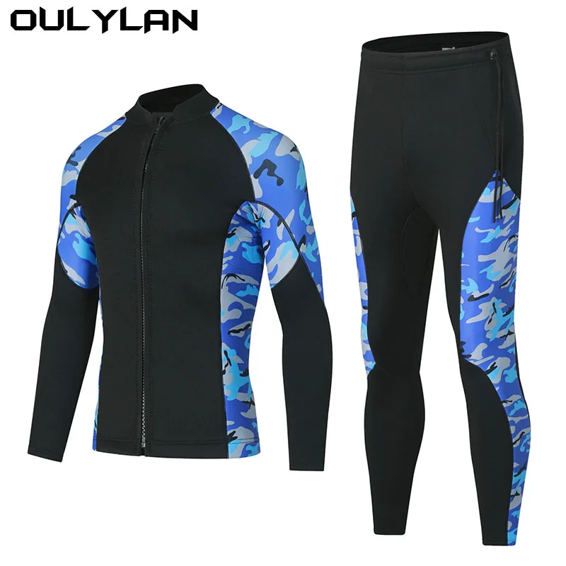 Oulylan 2mm Diving Suit for Women Men Wetsuit Split Body Jacket Pants Long Sleeve Swimsuit Water Sports Diving Clothing