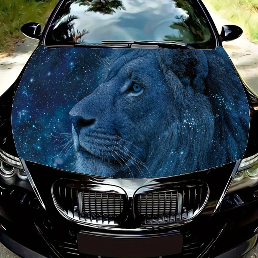 

Blue Lion and Starry Sky Car Hood Sticker, Personalized & Trendy Auto Art Decal, Self-adhesive Waterproof Car Exterior Vinyl Wra