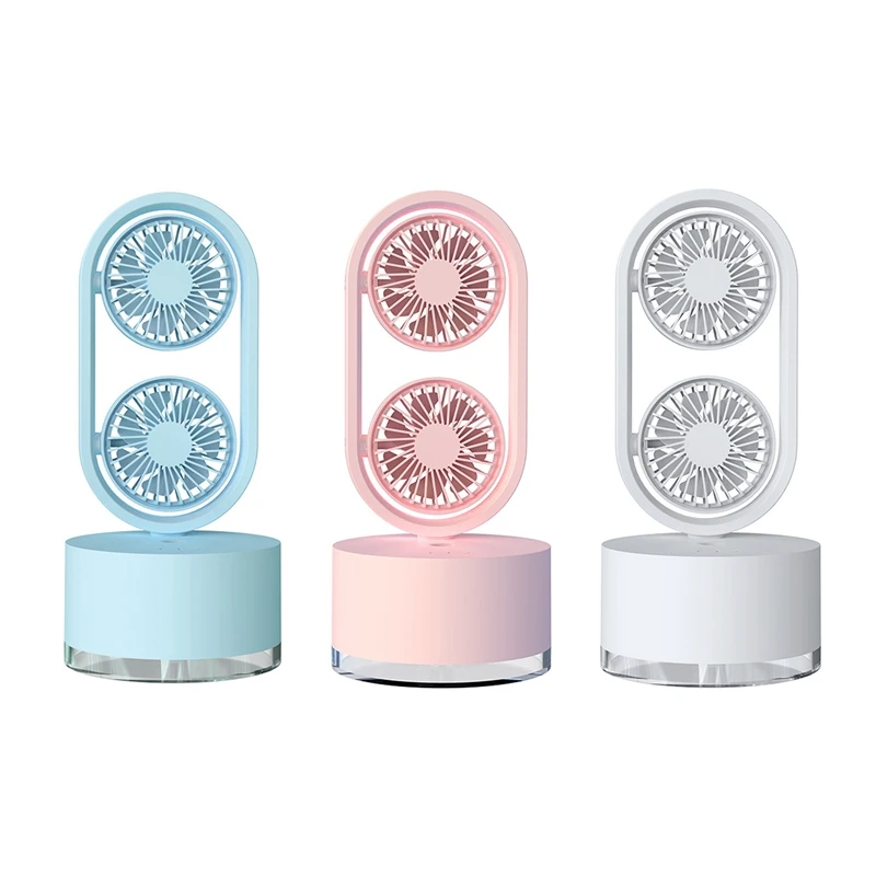 

Tabletop Double Head Humidifier Air Cooling Fans Rotatable Wide Angle Adjust Head Portable USB Desk Air Cooler