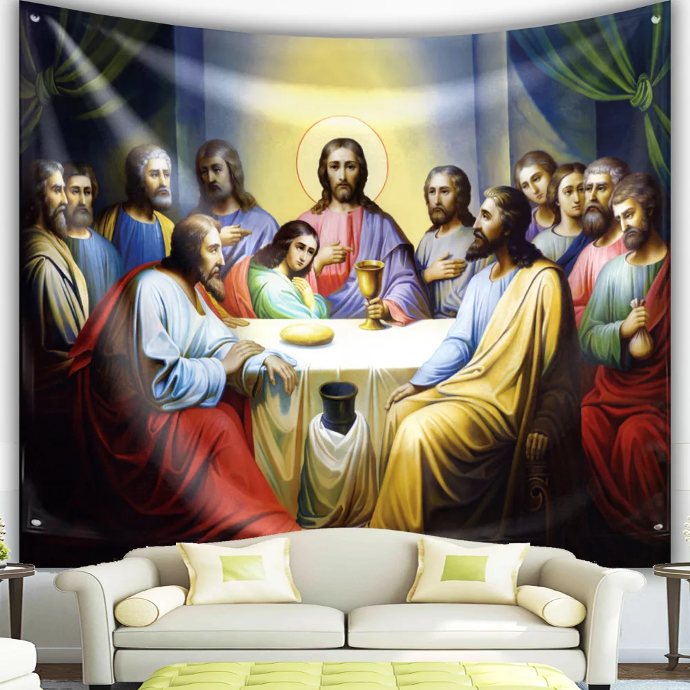 The Last Supper Tapestry Jesus Wall Hanging Christmas Home Decoration Christ Resurrection Vintage Large Fabric Decor Da Vinci