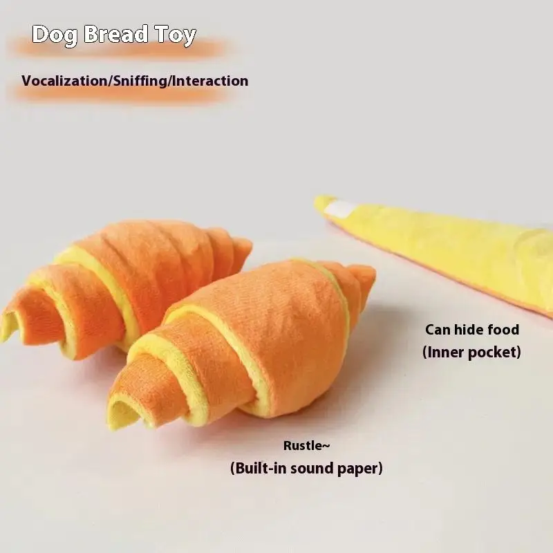 

Comfortable Plush Croissant Dog Toy - Squeaky For Interactive Fun, Suitable For Teething Puppies And Indoor Or Outdoor Play