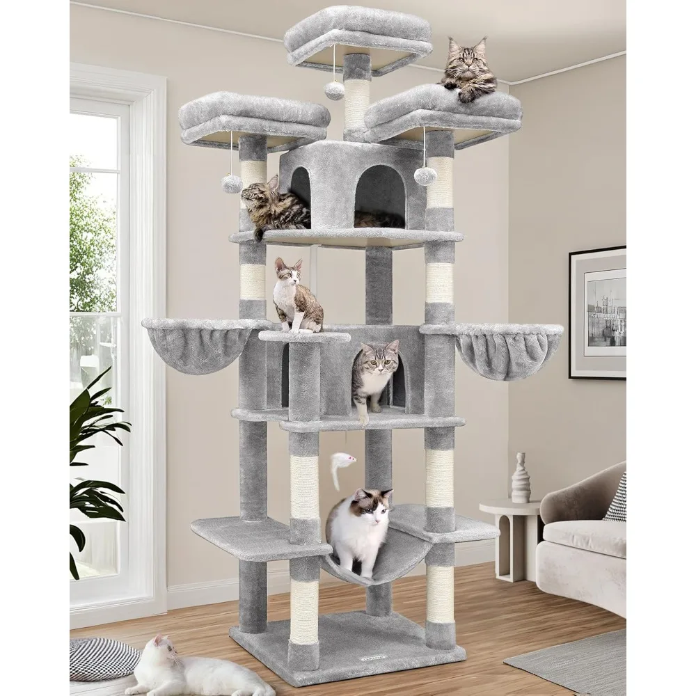

Big Cat Tower for Indoor Cats, 80inch Cat Tower for Multiple Adult Cats XXL Cat Tree with Scratching Post, Hammock, 3