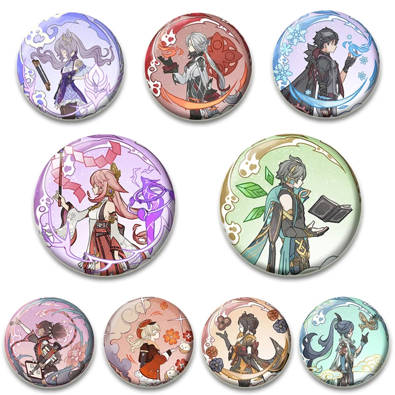 32/44/58MM Anime Genshin Impact Symphony Snap-in Button Pins Badges Cosplay Handmade Tinplate Brooch for Backpack Clothes Gifts