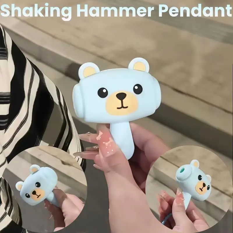 Cute Cartoon Bear Squeaky Hammer Keychain Funny Soft Shaking Sound Stress Relief Toys Bag Pendant Decoration Kids Gift