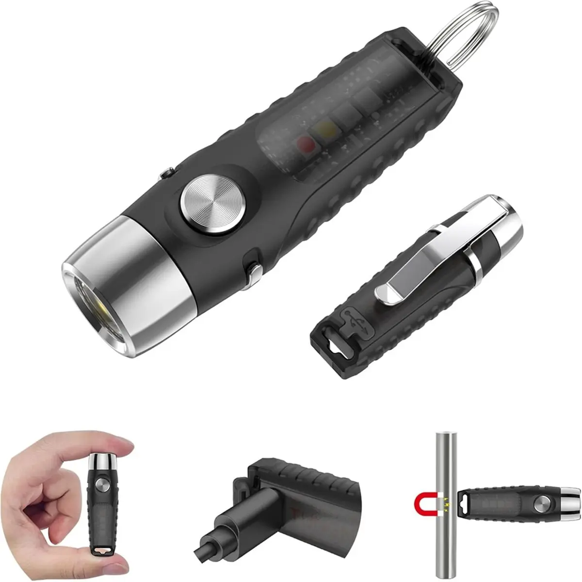 Nices Keychain Flashlight Rechargeable, 610 Lumens Mini Flashlight with Magnet & Clip, for Emergency, Home,Inspection,Camping