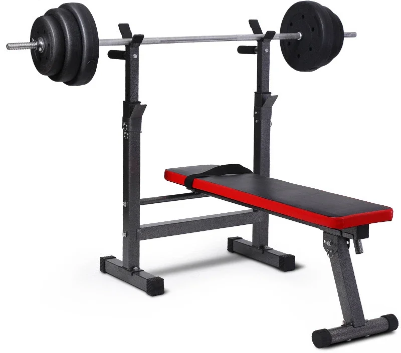 Hot sale flat weight bench adjustable foldable bench press weight lifting barbell plate rack