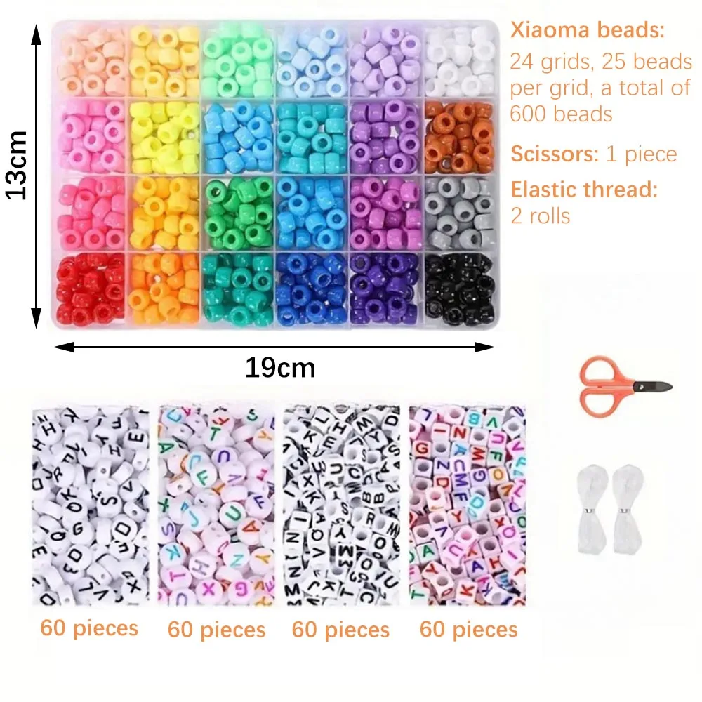 1Set DIY Color 2600 Small Horse Bead Set 18 Color Plastic Bead with Elastic Rope Craft Jewelry Making Kit Suitable for Bracelets