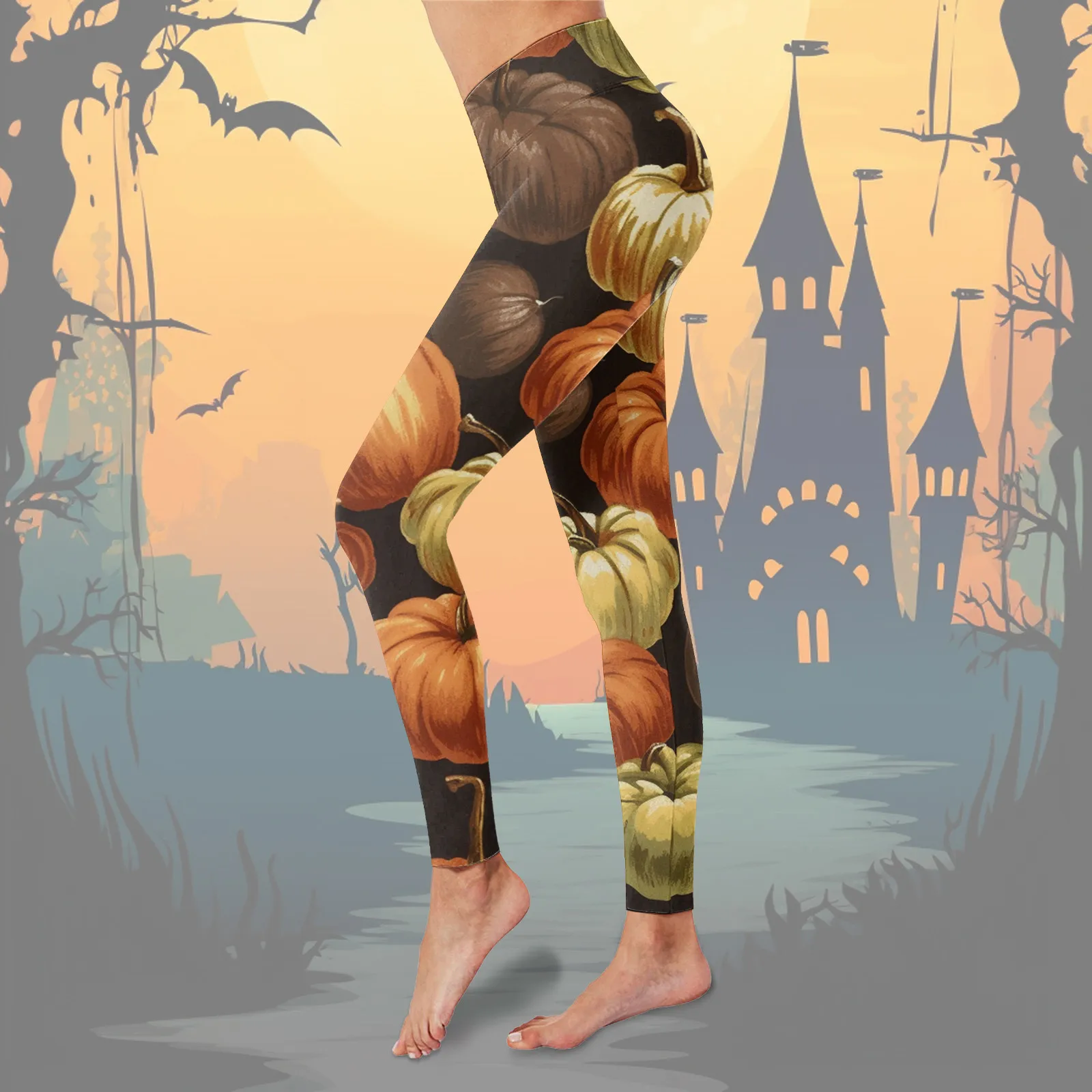 

Леггинсы женские с высокой талией, модные облегающие штаны для йоги с принтом на Хэллоуин, эластичные штаны для контроля подтяжки бедер, спортивная одежда