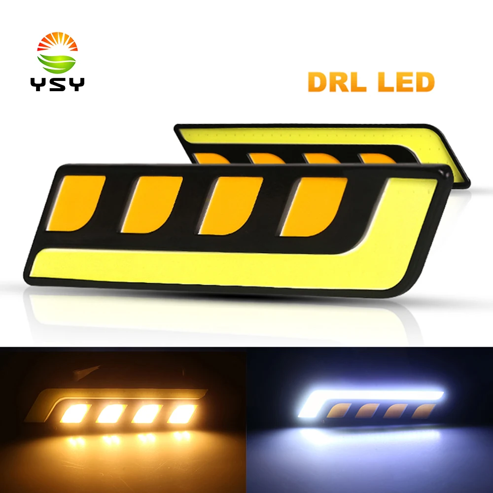 

2Pcs Car Light Assembly DRL Led COB Daytime Running Lights Turn Signal Light White Yellow Auto DRL External Auto Daylight 12V