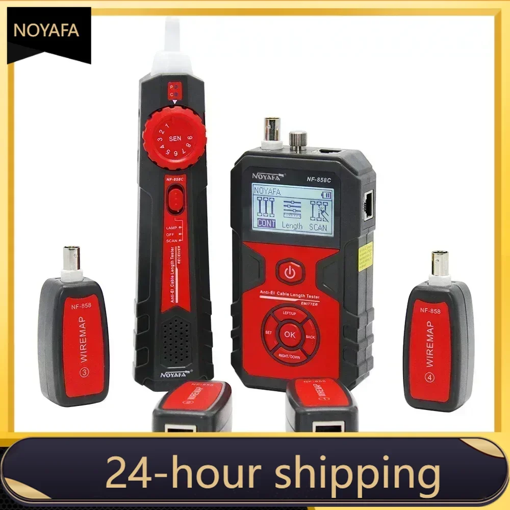 NOYAFA NF-858C Network Cable Tester Portable Cat 5 Cat 6 RJ11 BNC Cable Finder Measuring Cable Length and Breakpoints with Light