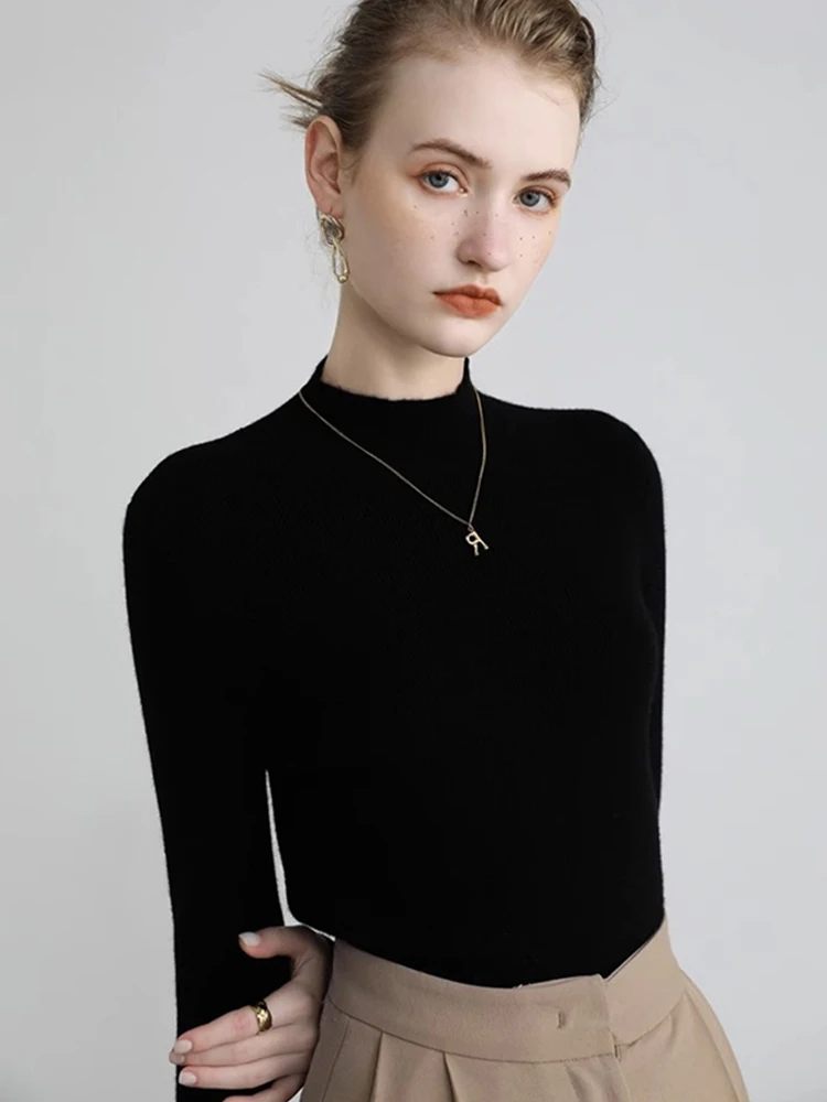 Pure Color Commuter Vielseitiger f High Collar Camere Knitwear Long Sve Overhead Damen-Pullover mit schlanker Basis und Irt