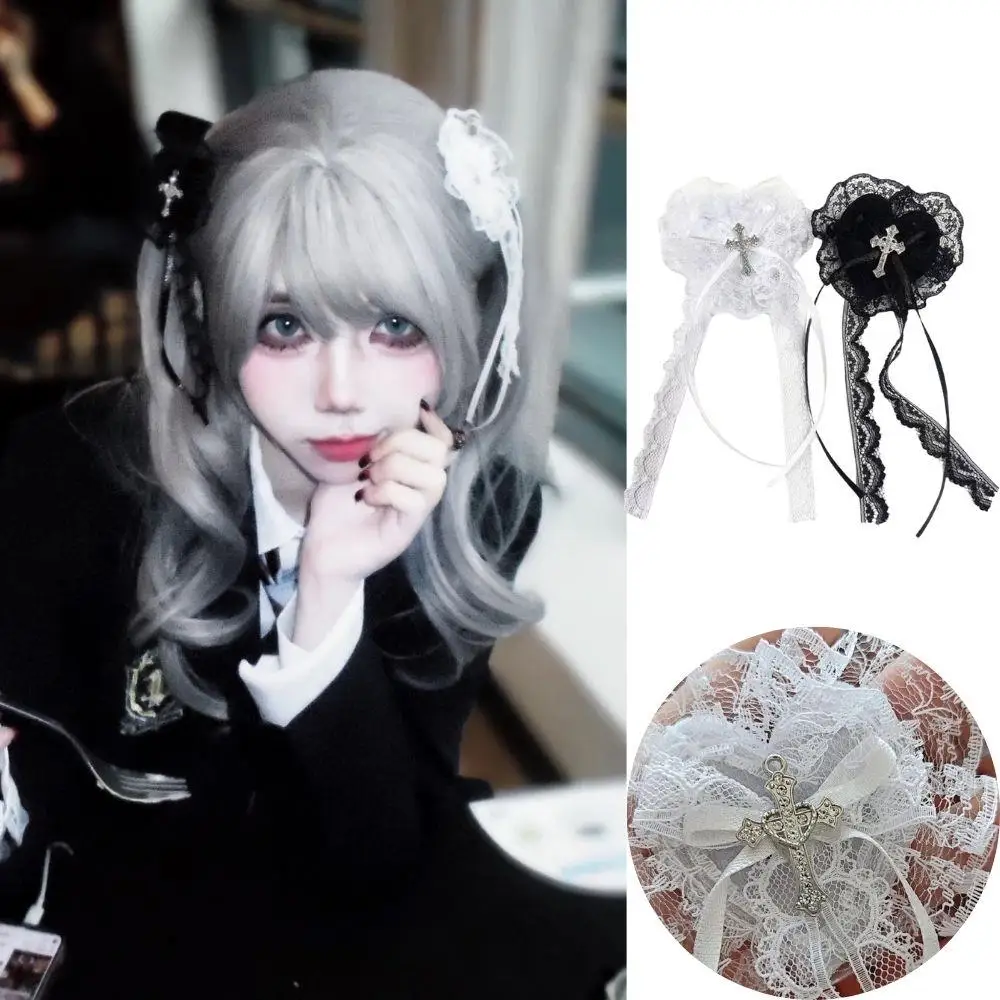 

Заколка для волос в стиле Лолиты в стиле панк, черно-белая кружевная лента, заколки для волос, сделай сам, косплей, японский головной убор для женщин и девочек, аксессуары для вечеринок, подарки