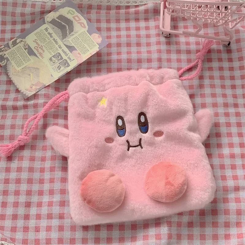 Kirbys Plush Storage Bag Anime Kawaii Cute Drawstring Pouch High-capacity Cosmetics Organization Handbag Pencil Case Coin Purse