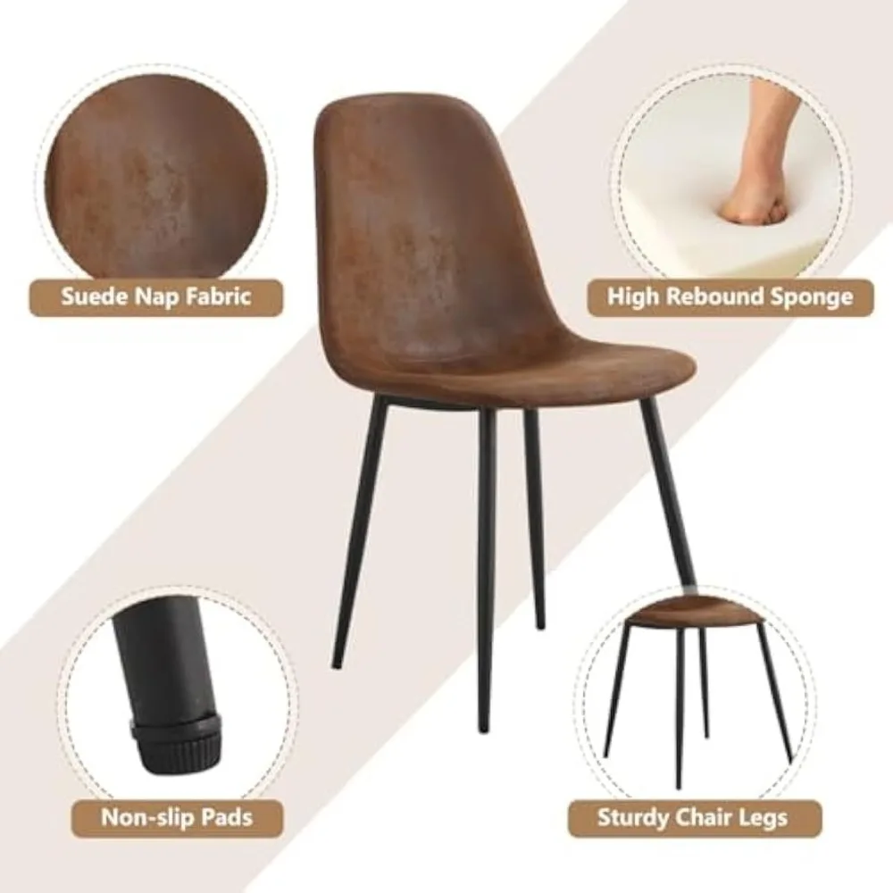 Four-Person Dining Table Set with 55" Table and Suede Fabric Chairs