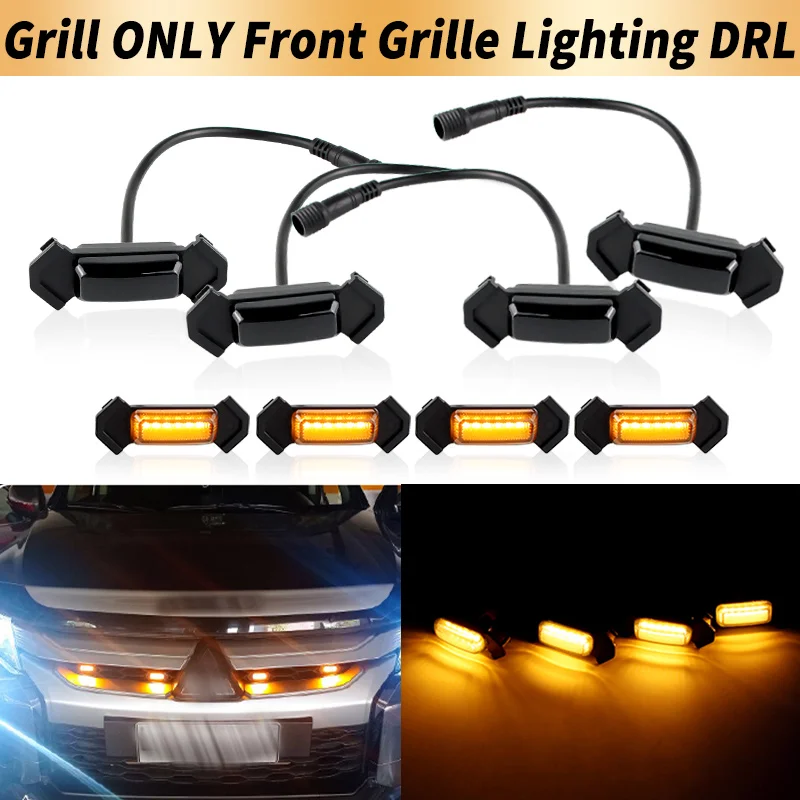 

4PCS 12V Amber/White Grill Only Front Grille Lighting DRL Canbus For Toyota RAV4 2019-2021 Front Grille Lighting Car Accessories