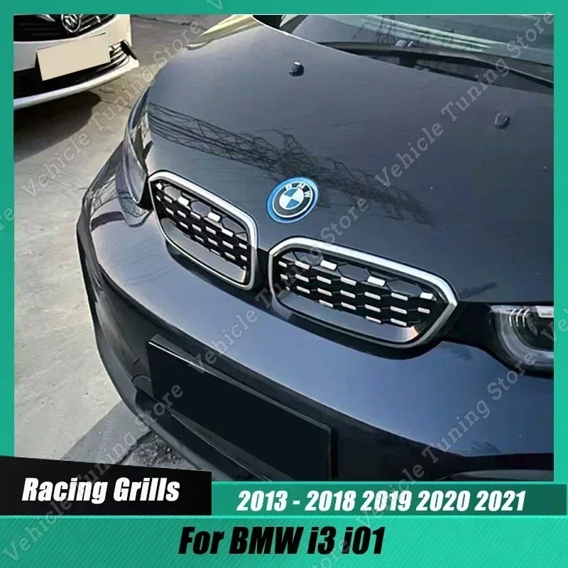 

Car Front Bumper Grille Kidney Racing Grill Grilles Body Kit Tuning For BMW i3 i01 2013-2016 2017 2018 2019 2020 2021 Silver ABS