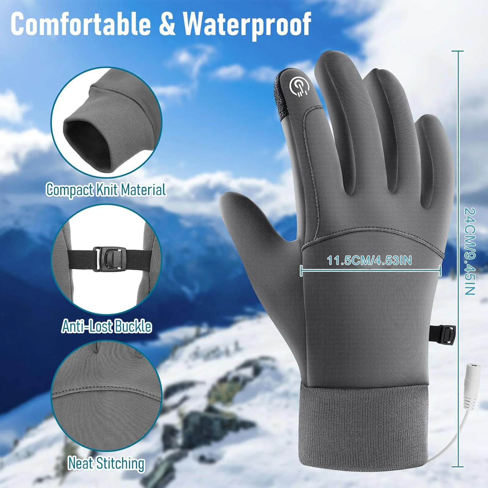 Men Women USB Heated Gloves Touch Screen Winter Heating Gloves for Cold Weather Skiing Fishing