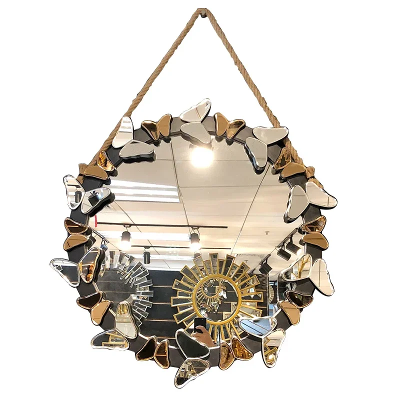 European-style American-style round bathroom mirror, wall-mounted toilet mirror, mealside butterfly decorative mirror, backgroun