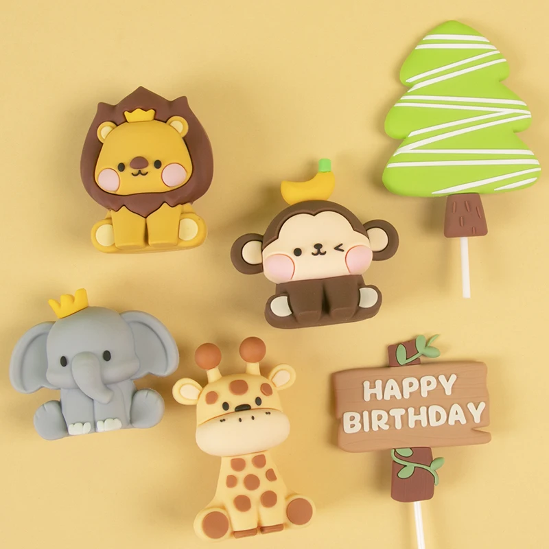 

Jungle Animal Cake Topper Cartoon Giraffe Lion Monkey Forest Jungle Safari First Birthday Party Cake Decor baby shower supplies