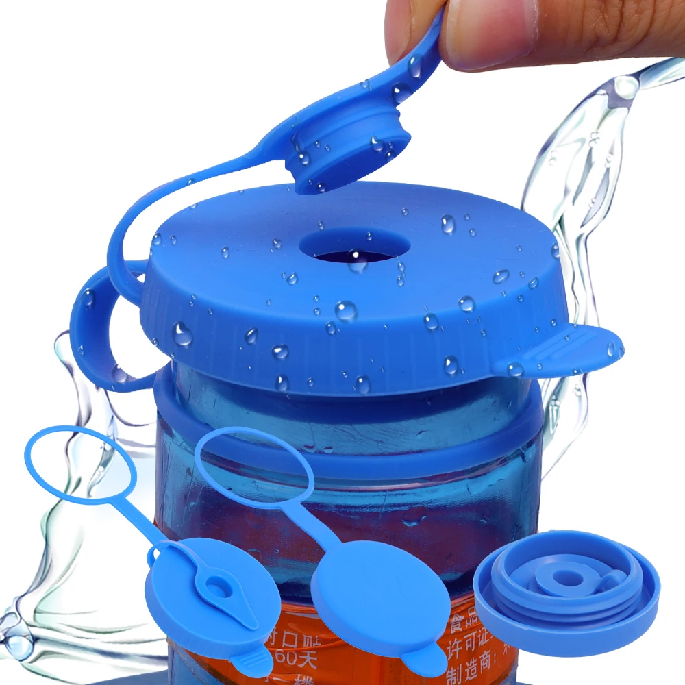 5-1PCS Silicone Water Bucket Lid With Rope Reusable Dust-Prevent Sealing Covers Universal Non-Spill Leakproof Water Bottle Plugs