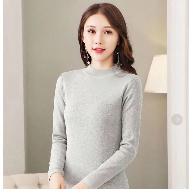 Winter All-in-one Plush Bottom Shirt for Women with Fashionable Inner Wear and Extra Plush Thick Half High Collar Warm Top
