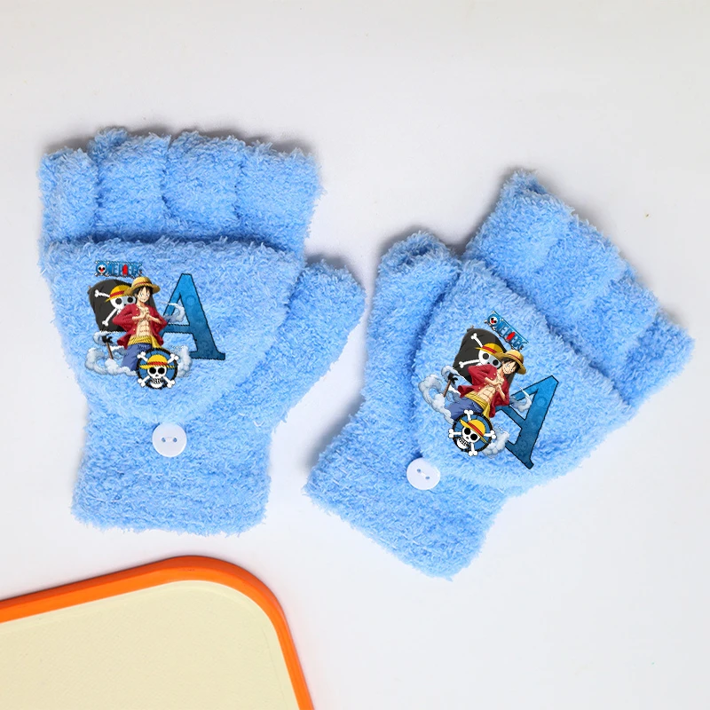 

One Piece Luffy Gloves Girl Boy Half Finger Flip Gloves Winter KIDS Outdoor Accessories Mittens Children Xmas Birthday Gifts