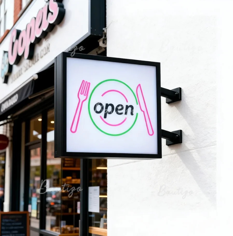 Custom LED Light Box Sign Advertising Double Sided Illuminated Signage Storefront Outdoor Business Board Restaurant Open Logo