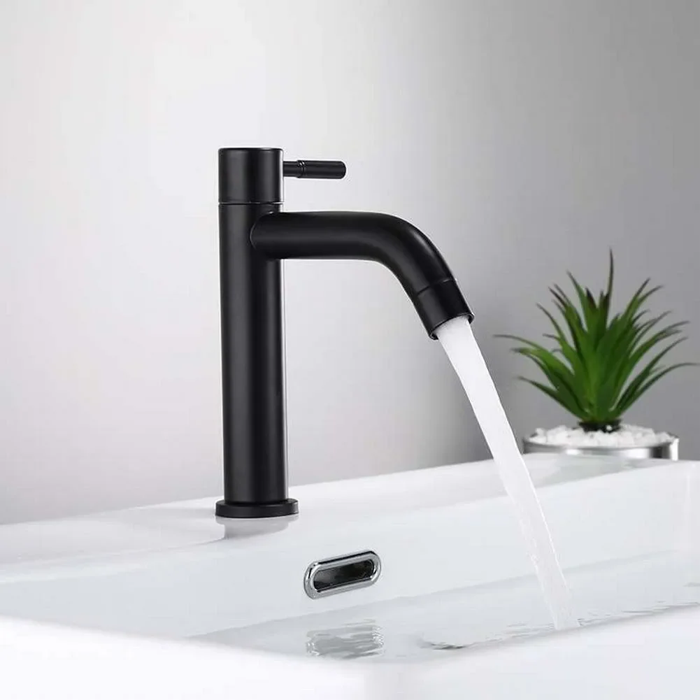 Single Cold Kitchen Sink Faucets Bathroom Counter Basins Faucets Antirust Filter Impurities Soft Water Black 304 Stainless Steel