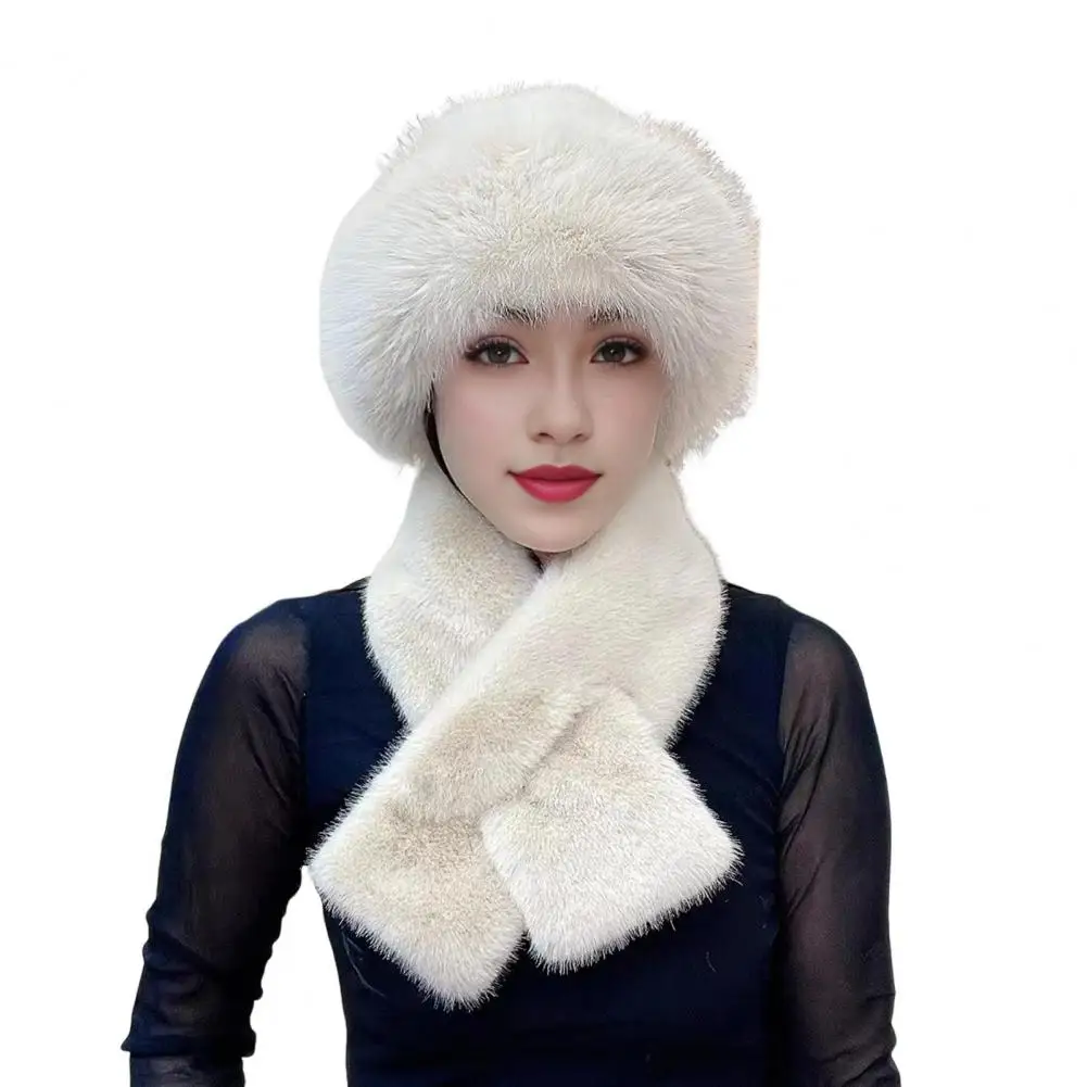 Heat Retention Cross Neck Wrap Warm Lightweight Hat Scarf Women's Winter Hat Scarf Set with Fuzzy Plush Windproof Heat for Cold