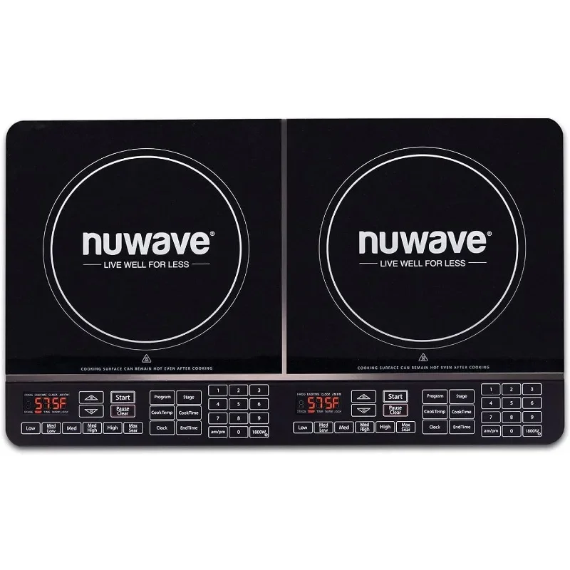 

Double Induction Cooktop, Powerful 1800W, 2 Large 8” Heating Coils, Independent Controls, 94 Temp Settings from 100°F to 575°F